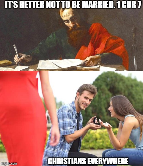 marriage funny | IT'S BETTER NOT TO BE MARRIED. 1 COR 7; CHRISTIANS EVERYWHERE | image tagged in guy checks out girl proposal,bible verse | made w/ Imgflip meme maker