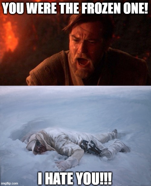 Frozen One | YOU WERE THE FROZEN ONE! I HATE YOU!!! | image tagged in memes,you were the chosen one star wars,luke hoth frozen fallen | made w/ Imgflip meme maker