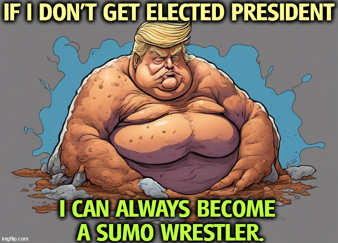 IF I DON'T GET ELECTED PRESIDENT; I CAN ALWAYS BECOME 
A SUMO WRESTLER. | image tagged in trump,fat,sumo,wrestling | made w/ Imgflip meme maker