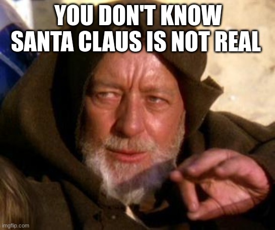 Obi Wan Kenobi Jedi Mind Trick | YOU DON'T KNOW SANTA CLAUS IS NOT REAL | image tagged in obi wan kenobi jedi mind trick | made w/ Imgflip meme maker
