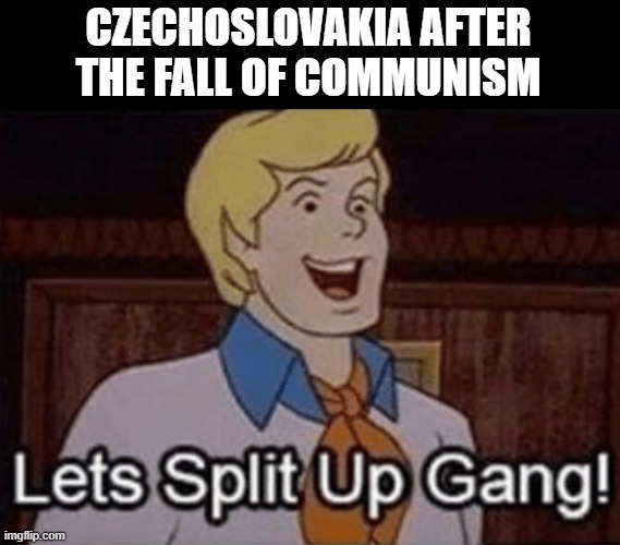 Czech...Slovakia | CZECHOSLOVAKIA AFTER THE FALL OF COMMUNISM | image tagged in let s split up hang | made w/ Imgflip meme maker