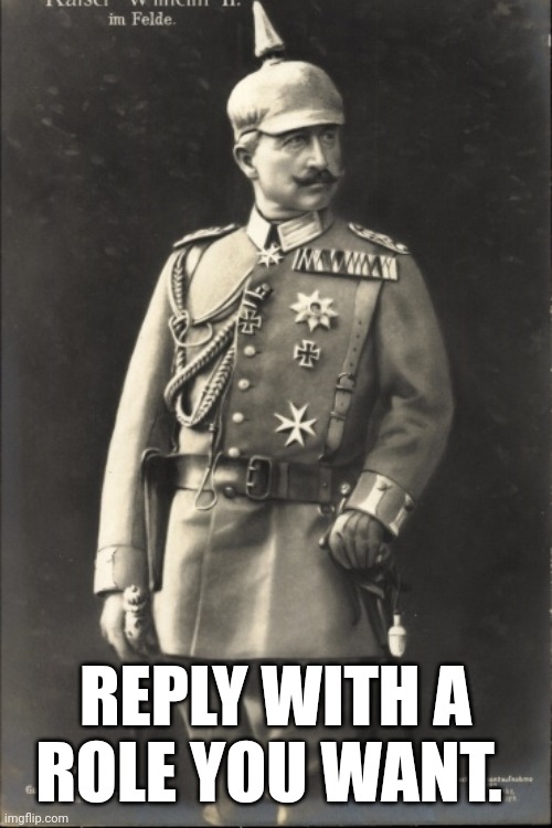 Kaiser Wilhelm | REPLY WITH A ROLE YOU WANT. | image tagged in kaiser wilhelm | made w/ Imgflip meme maker