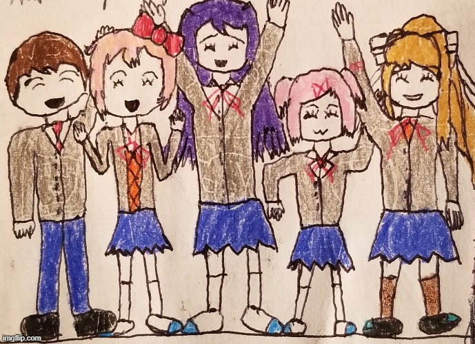 random drawing of the doki doki gang | image tagged in memes,doki doki literature club,drawings,art,anime girl,cute | made w/ Imgflip meme maker