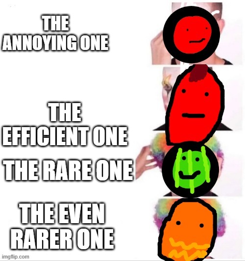 Cherry applying makeup | THE ANNOYING ONE; THE EFFICIENT ONE; THE RARE ONE; THE EVEN RARER ONE | image tagged in cherry applying makeup | made w/ Imgflip meme maker