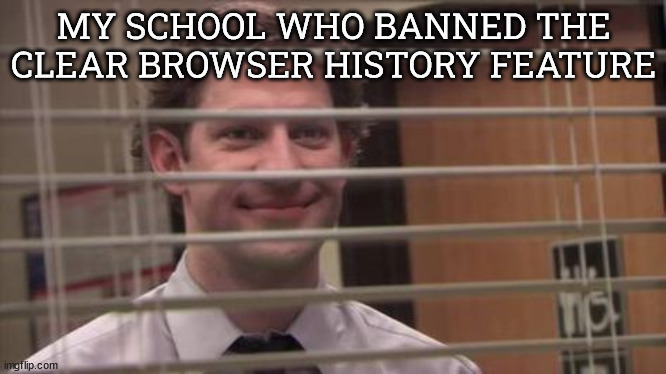 Man behind blinds | MY SCHOOL WHO BANNED THE CLEAR BROWSER HISTORY FEATURE | image tagged in man behind blinds | made w/ Imgflip meme maker