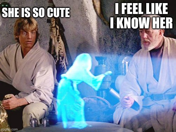 Help Me Obi Wan Kenobi | SHE IS SO CUTE; I FEEL LIKE I KNOW HER | image tagged in help me obi wan kenobi | made w/ Imgflip meme maker
