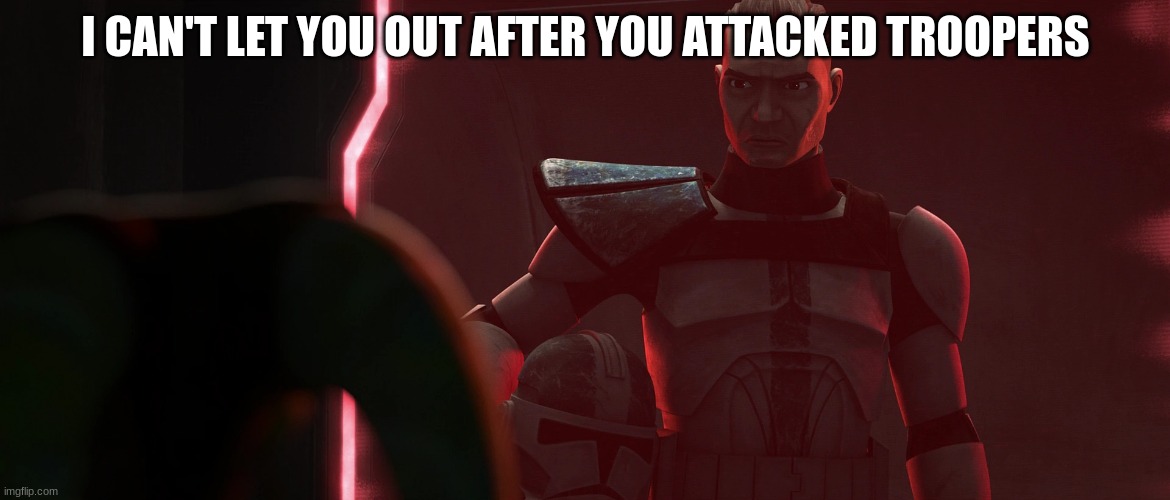 clone trooper | I CAN'T LET YOU OUT AFTER YOU ATTACKED TROOPERS | image tagged in clone trooper | made w/ Imgflip meme maker