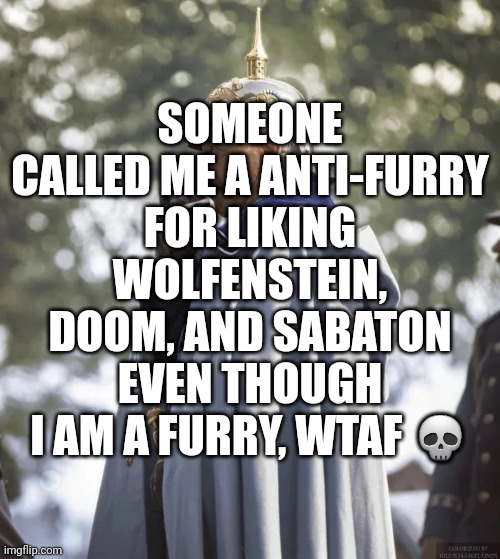 I am losing faith in humanity | SOMEONE CALLED ME A ANTI-FURRY FOR LIKING WOLFENSTEIN, DOOM, AND SABATON EVEN THOUGH I AM A FURRY, WTAF 💀 | made w/ Imgflip meme maker