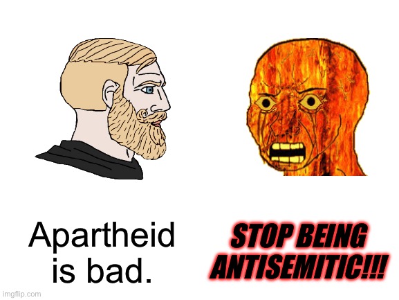 Blank White Template | Apartheid is bad. STOP BEING ANTISEMITIC!!! | image tagged in blank white template | made w/ Imgflip meme maker