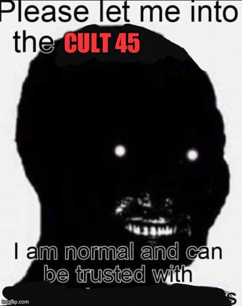 please let me into / i am normal and can be trusted with | CULT 45 | image tagged in please let me into / i am normal and can be trusted with | made w/ Imgflip meme maker