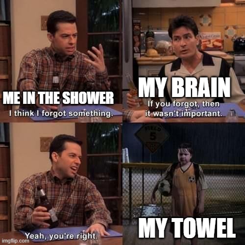 yes | MY BRAIN; ME IN THE SHOWER; MY TOWEL | image tagged in i think i forgot something,towel,i forgot,shower,help me | made w/ Imgflip meme maker