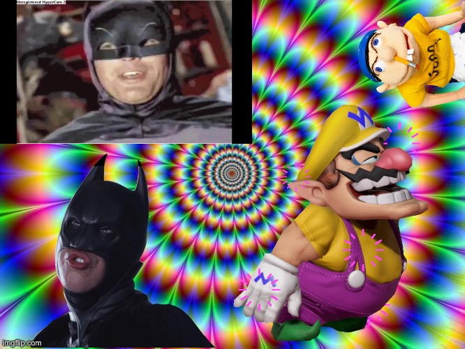 Wario's trippy dream | image tagged in lsd,wario,jeffy,batman,crossover | made w/ Imgflip meme maker