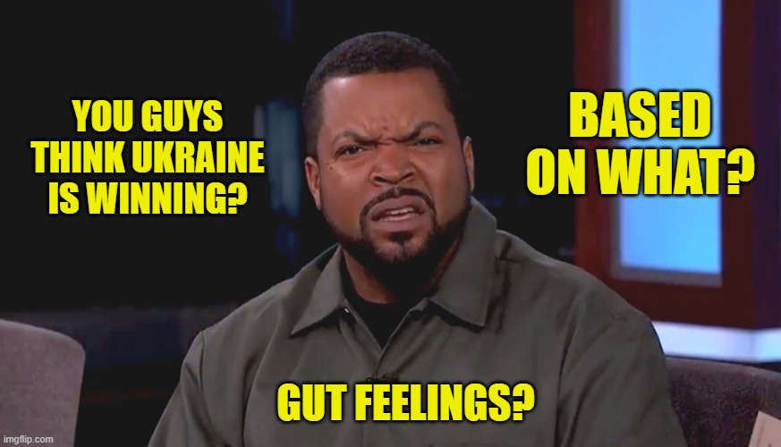 Really? Ice Cube | YOU GUYS THINK UKRAINE IS WINNING? GUT FEELINGS? BASED ON WHAT? | image tagged in really ice cube | made w/ Imgflip meme maker