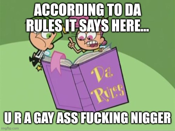 Da Rules | ACCORDING TO DA RULES IT SAYS HERE... U R A GAY ASS FUCKING NIGGER | image tagged in da rules | made w/ Imgflip meme maker
