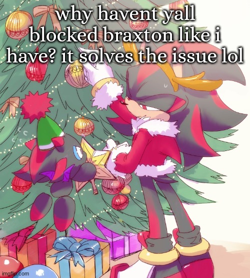 shadow and chao | why havent yall blocked braxton like i have? it solves the issue lol | image tagged in shadow and chao | made w/ Imgflip meme maker