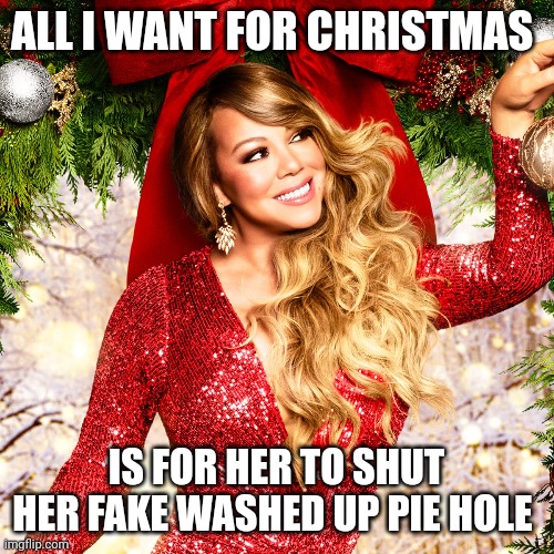 Mariah Carey | ALL I WANT FOR CHRISTMAS; IS FOR HER TO SHUT HER FAKE WASHED UP PIE HOLE | image tagged in christmas | made w/ Imgflip meme maker