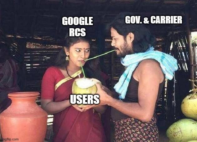 South Indian couple coconut meme | GOV. & CARRIER; GOOGLE
RCS; USERS | image tagged in south indian couple coconut meme | made w/ Imgflip meme maker