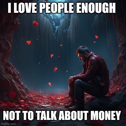 No room for money | I LOVE PEOPLE ENOUGH; NOT TO TALK ABOUT MONEY | image tagged in i love you,people,sadness,hurt,apology | made w/ Imgflip meme maker