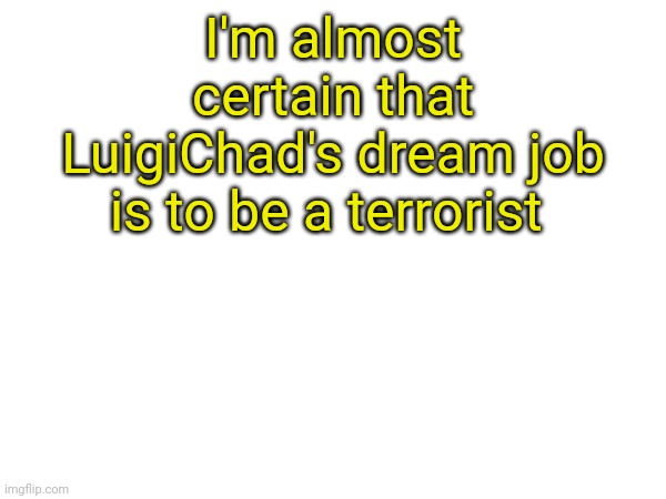 I'm almost certain that LuigiChad's dream job is to be a terrorist | made w/ Imgflip meme maker