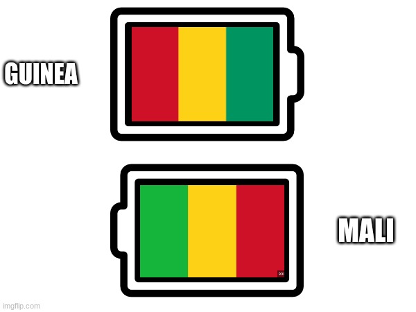 The flags of Guinea and Mali as batteries: | GUINEA; MALI | image tagged in countries,battery,random | made w/ Imgflip meme maker