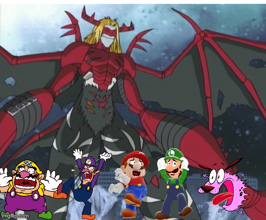 Wario and Friends dies by VenomMyotismon | image tagged in blank white template,wario dies,super mario,courage the cowardly dog,digimon,crossover | made w/ Imgflip meme maker