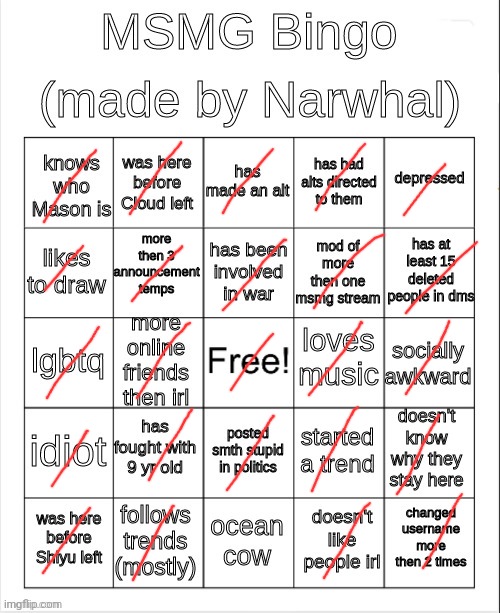 msmg bingo | image tagged in msmg bingo | made w/ Imgflip meme maker