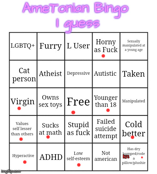AmeTonian Bingo | kys | image tagged in ametonian bingo | made w/ Imgflip meme maker