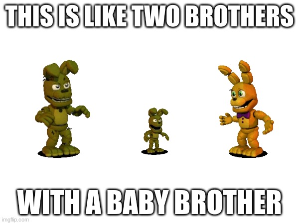What else does this look like to you? | THIS IS LIKE TWO BROTHERS; WITH A BABY BROTHER | image tagged in fnaf world,springtrap | made w/ Imgflip meme maker