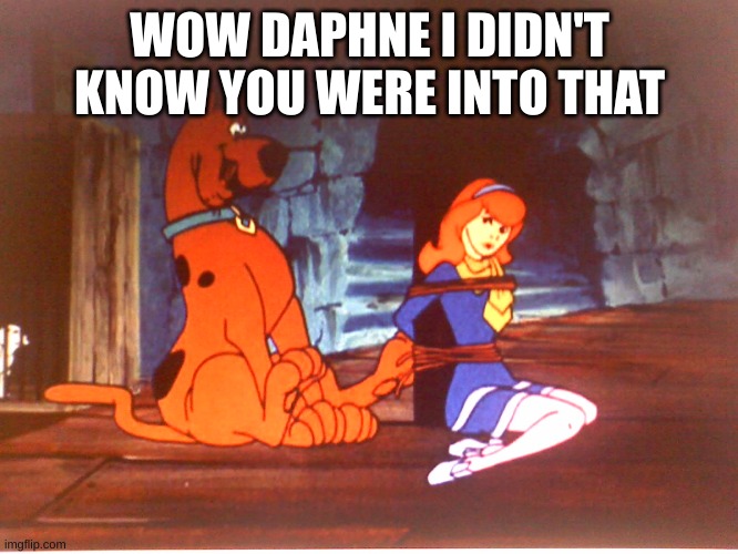 Daphne Blake All Tied Up 3 | WOW DAPHNE I DIDN'T KNOW YOU WERE INTO THAT | image tagged in daphne blake all tied up 3 | made w/ Imgflip meme maker
