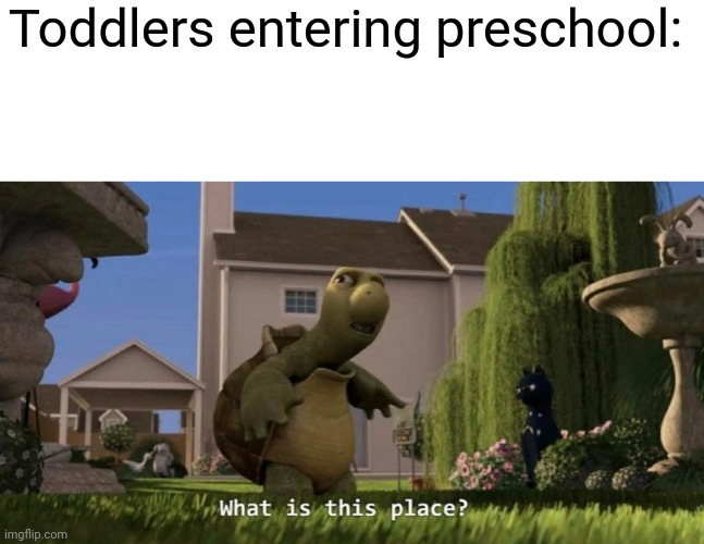 It happens to all of us | Toddlers entering preschool: | image tagged in what is this place | made w/ Imgflip meme maker