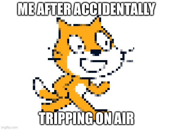 OW (Me when some kid runs a "move 0000000000e+13 steps" block - Spiral) | ME AFTER ACCIDENTALLY; TRIPPING ON AIR | image tagged in scratch cat lagging | made w/ Imgflip meme maker