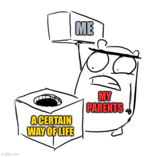 square peg round hole | ME; MY PARENTS; A CERTAIN WAY OF LIFE | image tagged in square peg round hole | made w/ Imgflip meme maker