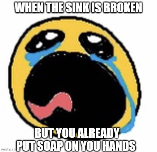 True Story | WHEN THE SINK IS BROKEN; BUT YOU ALREADY PUT SOAP ON YOU HANDS | image tagged in true story,upvote | made w/ Imgflip meme maker