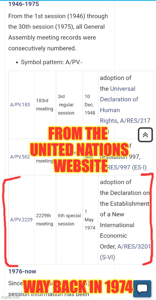 FROM THE 
UNITED NATIONS
 WEBSITE WAY BACK IN 1974 | made w/ Imgflip meme maker