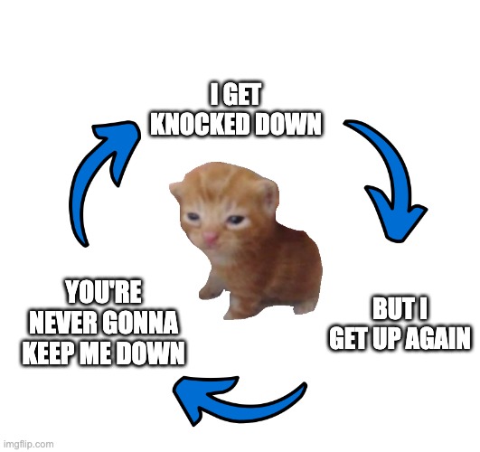 if yk ur a real one | I GET KNOCKED DOWN; BUT I GET UP AGAIN; YOU'RE NEVER GONNA KEEP ME DOWN | image tagged in three arrows vicious cycle | made w/ Imgflip meme maker