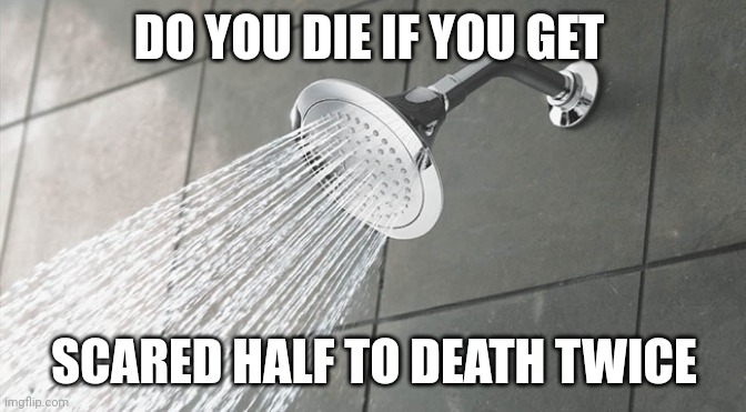 Shower Thoughts | DO YOU DIE IF YOU GET; SCARED HALF TO DEATH TWICE | image tagged in shower thoughts | made w/ Imgflip meme maker