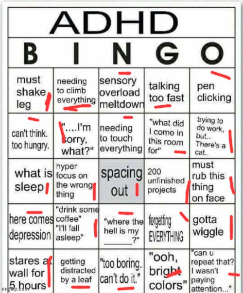 adhd bingo | image tagged in adhd bingo | made w/ Imgflip meme maker