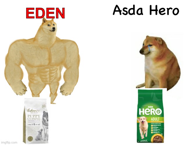 Buff Doge vs. Cheems | EDEN; Asda Hero | image tagged in memes,buff doge vs cheems | made w/ Imgflip meme maker