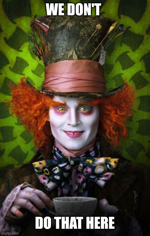 Mad Hatter | WE DON'T DO THAT HERE | image tagged in mad hatter | made w/ Imgflip meme maker