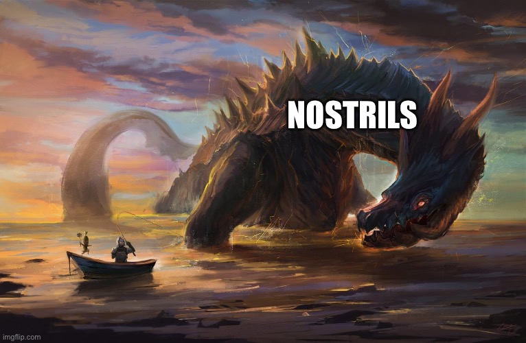 Big monster meme | NOSTRILS | image tagged in big monster meme | made w/ Imgflip meme maker