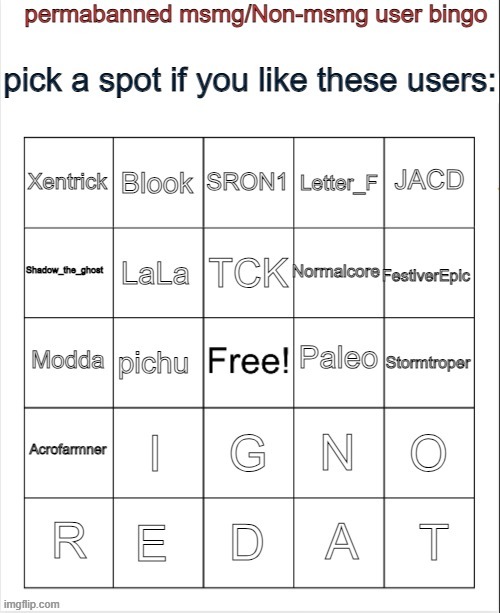 i dont like modda and tck fyi | image tagged in permabanned/non-msmg user bingo | made w/ Imgflip meme maker