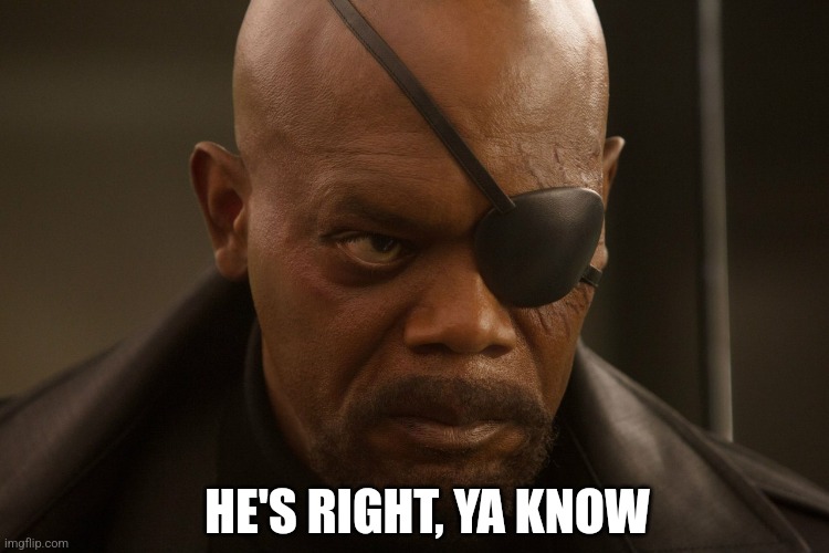 EyePatch | HE'S RIGHT, YA KNOW | image tagged in eyepatch | made w/ Imgflip meme maker