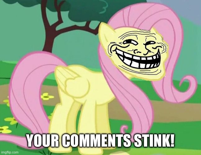 Fluttertroll | YOUR COMMENTS STINK! | image tagged in fluttertroll | made w/ Imgflip meme maker