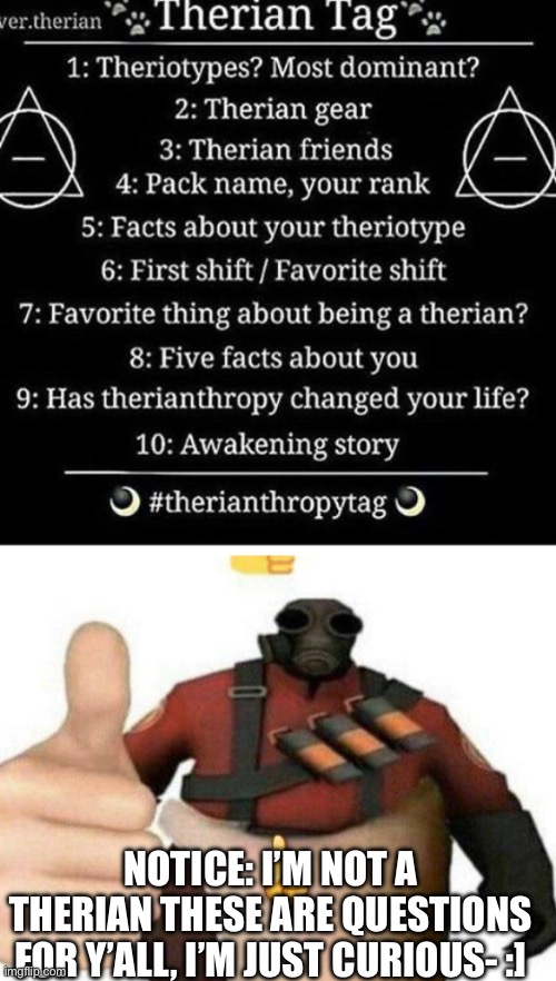 Ye(jax note:HMMMM) | NOTICE: I’M NOT A THERIAN THESE ARE QUESTIONS FOR Y’ALL, I’M JUST CURIOUS- :] | image tagged in pyro thumbs up | made w/ Imgflip meme maker