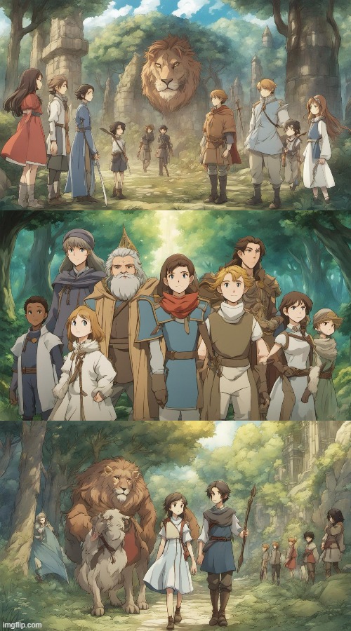 Dreamup AI: Narnia anime if it was done by Studio Ghibli and the folks behind Tales of Vesperia: 1st Strike | image tagged in narnia,anime,studio ghibli,ai generated,tales of vesperia first strike,cs lewis | made w/ Imgflip meme maker