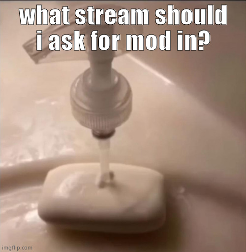 soap | what stream should i ask for mod in? | image tagged in soap | made w/ Imgflip meme maker