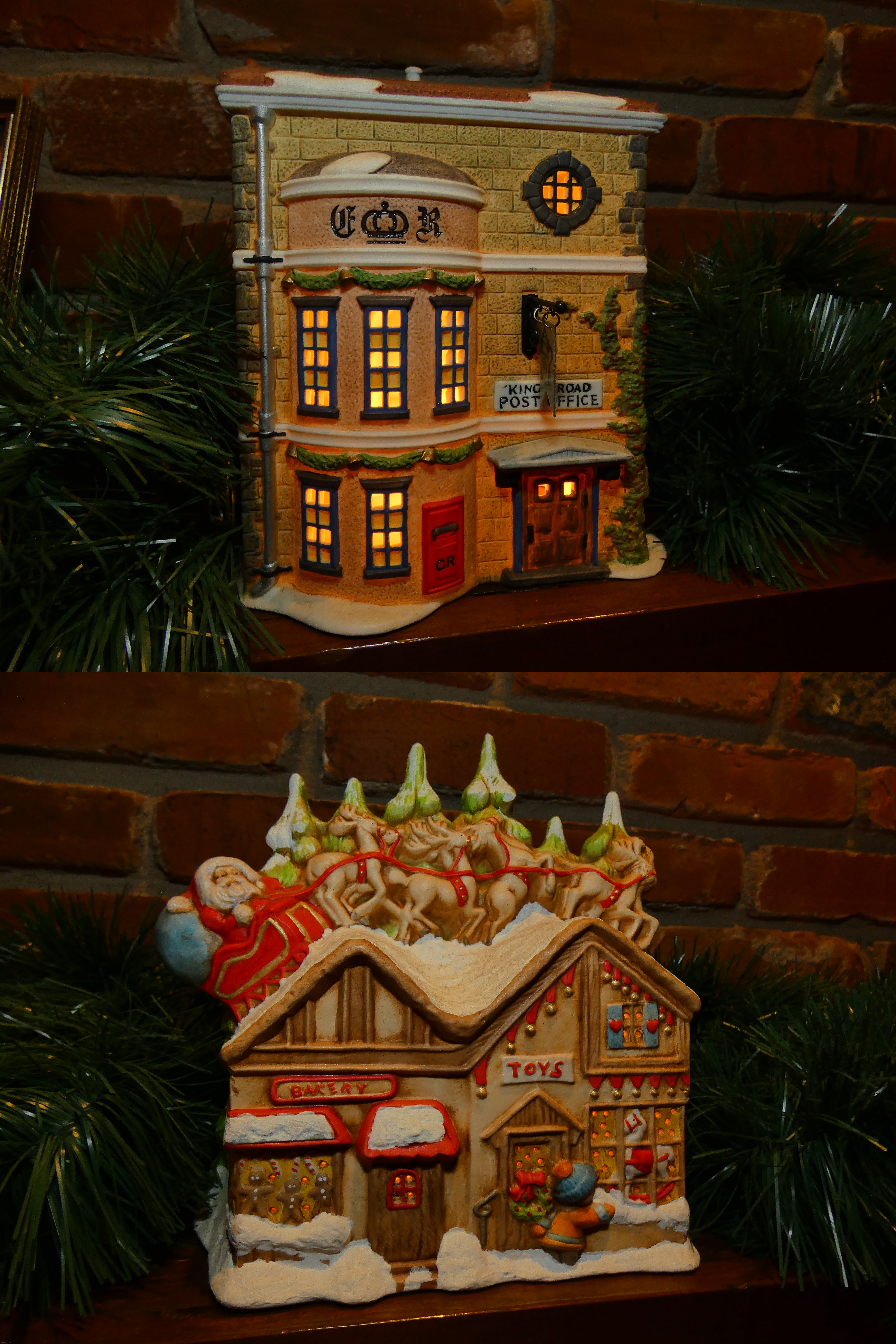We have this set of porcelain holiday houses that my dad collected when he was younger, here's 2 of them. More pics this week. | image tagged in share your own photos,photography | made w/ Imgflip meme maker