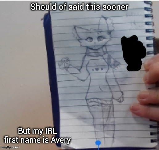 Scarf (drawn by Scarf and one of her irl friends) | Should of said this sooner; But my IRL first name is Avery | image tagged in scarf drawn by scarf and one of her irl friends | made w/ Imgflip meme maker