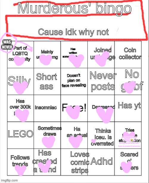 no bingos ig | for a french project in school 😭 its turning out so badly and i have to present it tomorrow | image tagged in murderous bingo fixed version | made w/ Imgflip meme maker