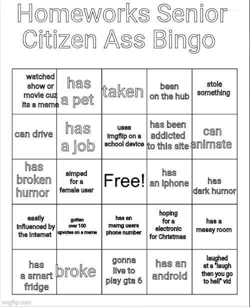 homeworks bingo Blank Meme Template